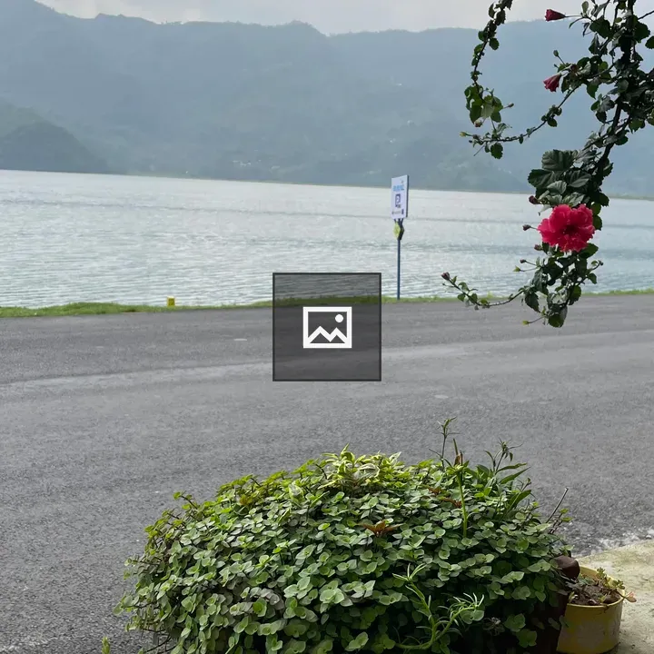 Serene lake view with Hibiscus and hills