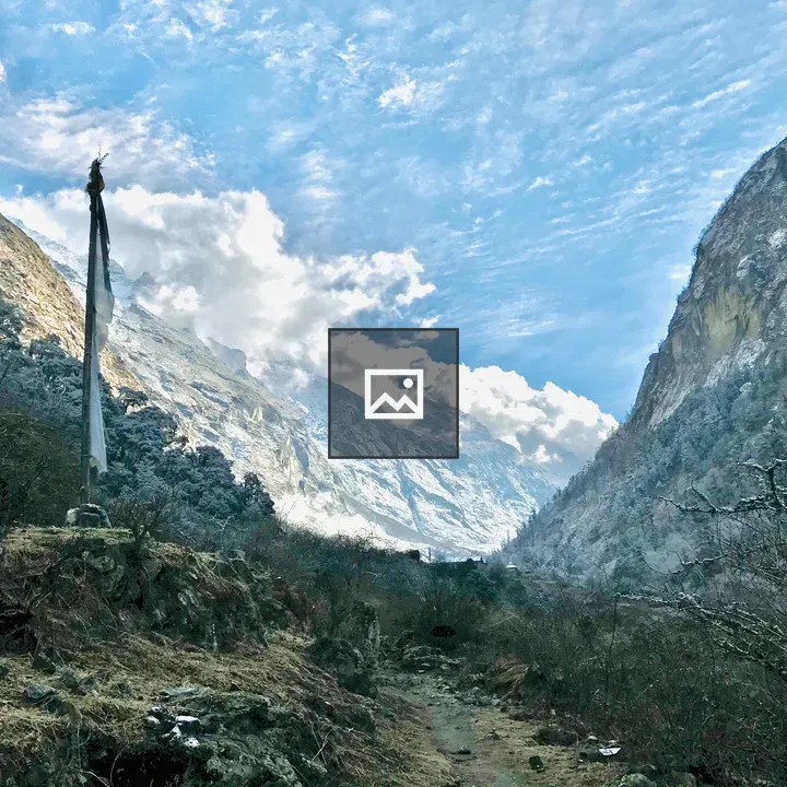 Mountain landscape with prayer flag