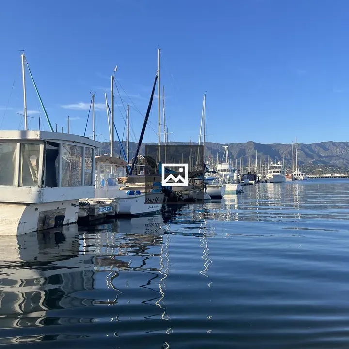 Line of boats along California coast