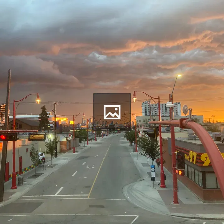 Empty streets at sunset in Edmonton Chinatown