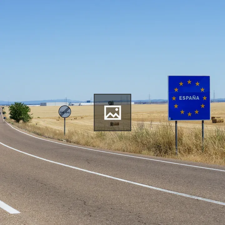 Border road with Spain sign