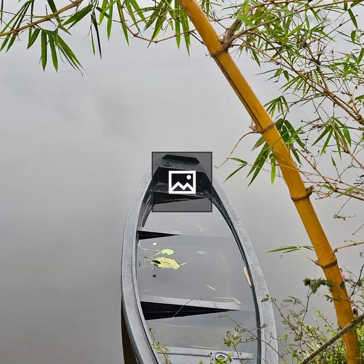 Boat near leaning bamboo in calm waters