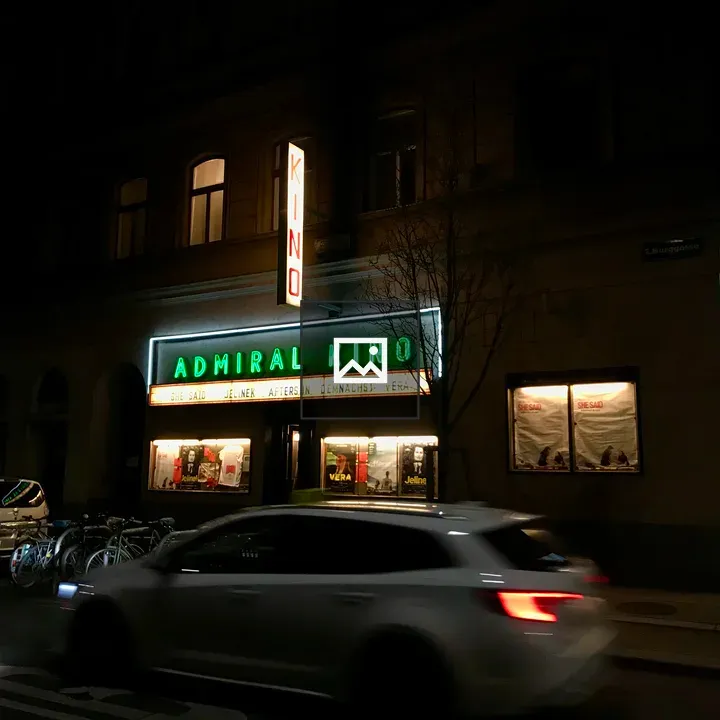 Viennese cinema facade at night