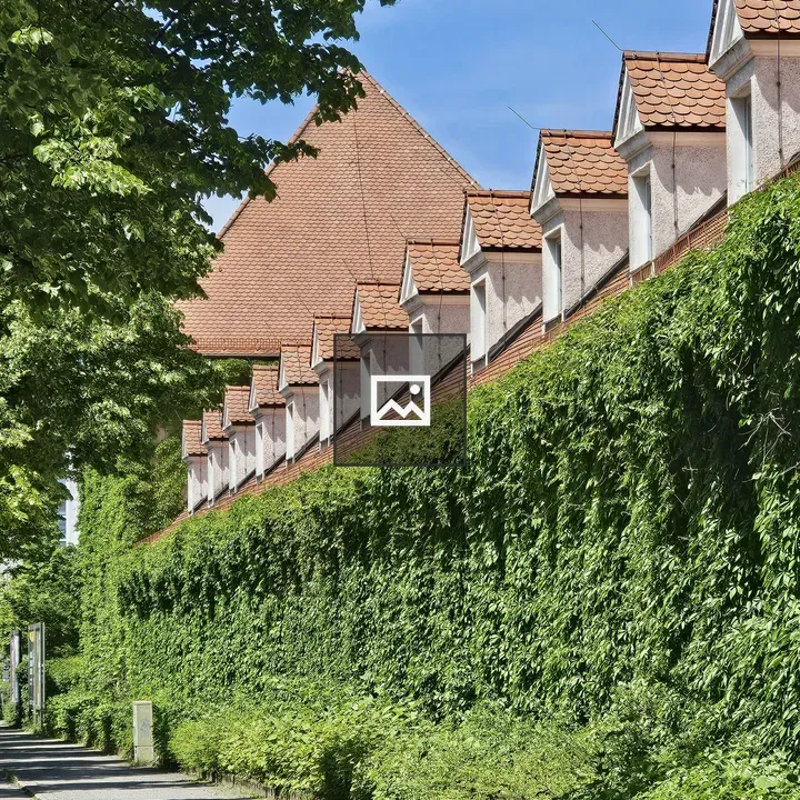 Ivy-covered wall with dormer windows