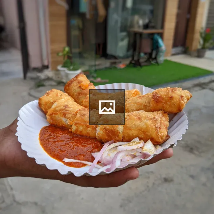 Hand with plate of fried snacks