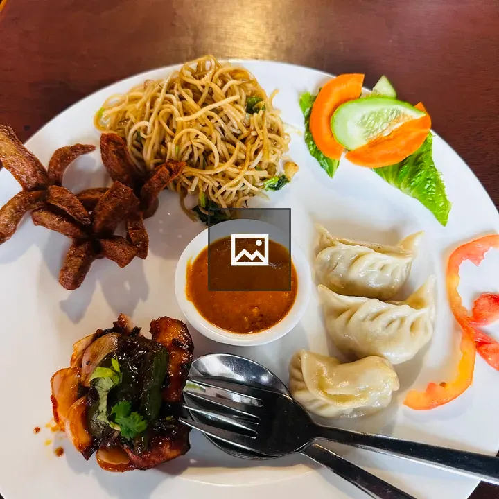 Different foods on tableware