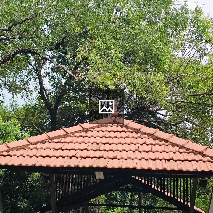 Tiled roof shelter at botanical garden