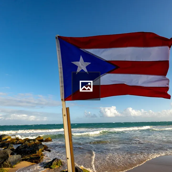 Puerto Rican flag on beach