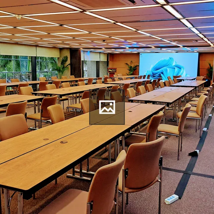 Conference room with wooden tables