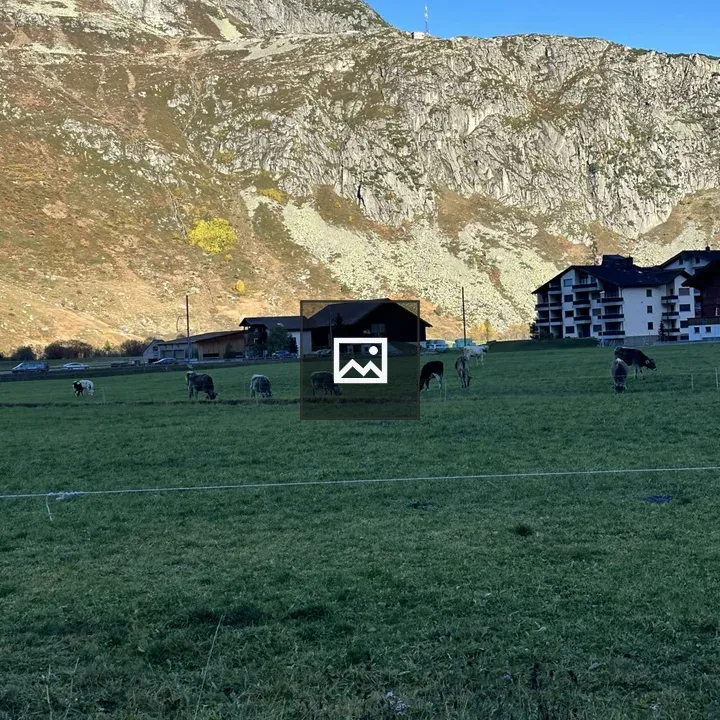 Mountain landscape with pastures and buildings