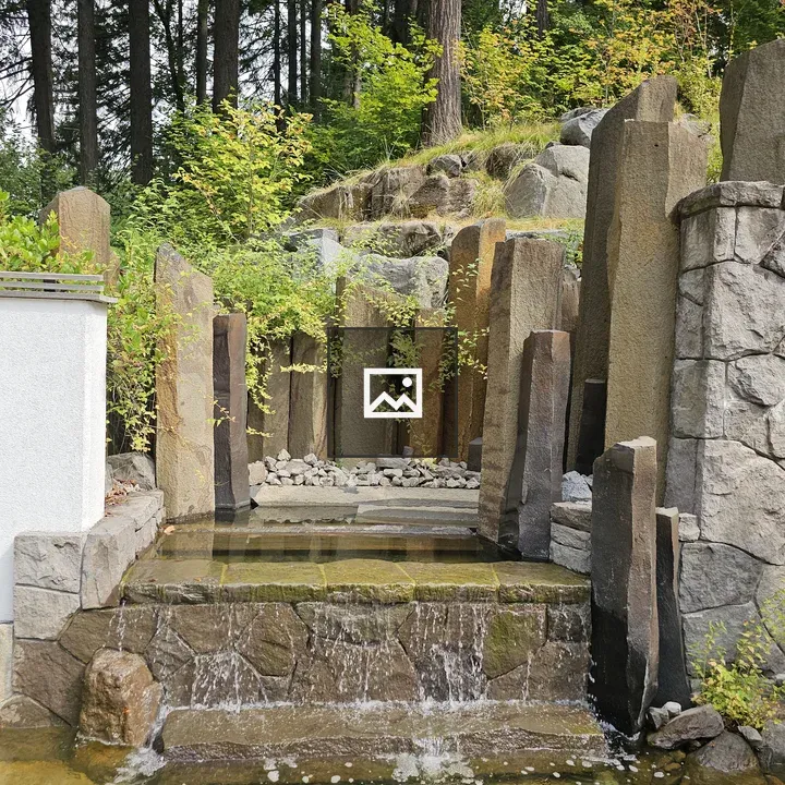Stone waterfall at Portland Japanese Garden