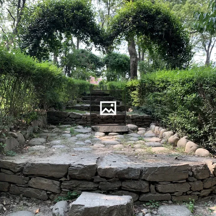 Stairs with fence and stone