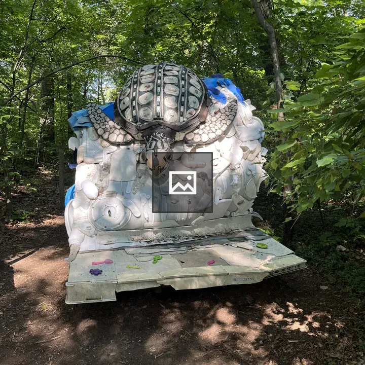 Sea turtle sculpture from trash