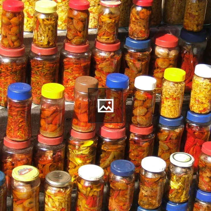 Jars of pickles in India shop