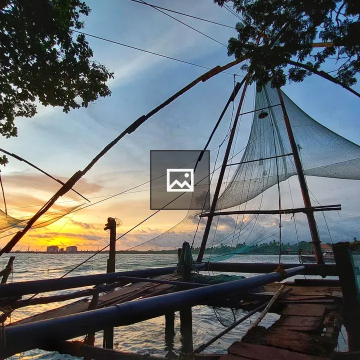 Chinese fishing net at sunset Kochi