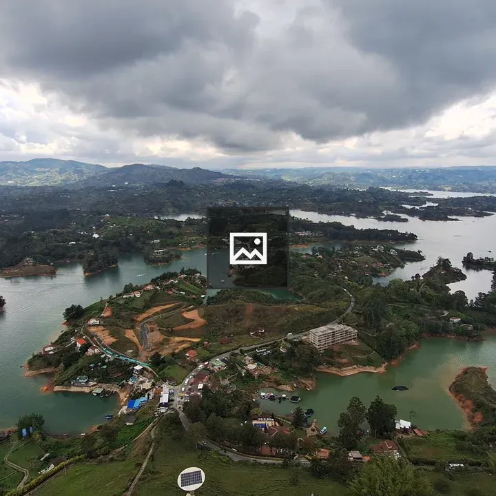 Aerial landscape with lakes and hills