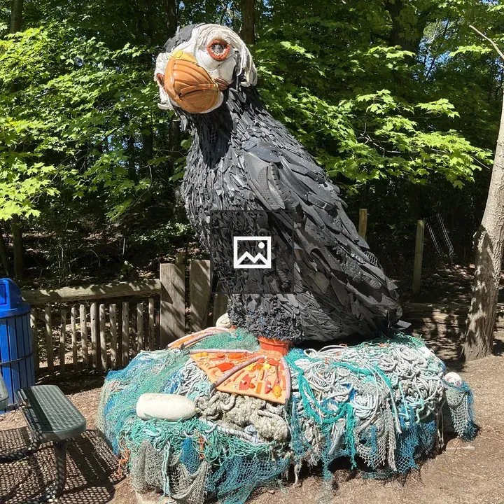 Puffin sculpture from trash
