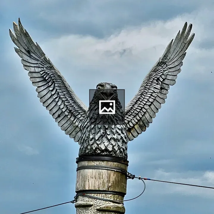 Eagle statue on zip line pillar