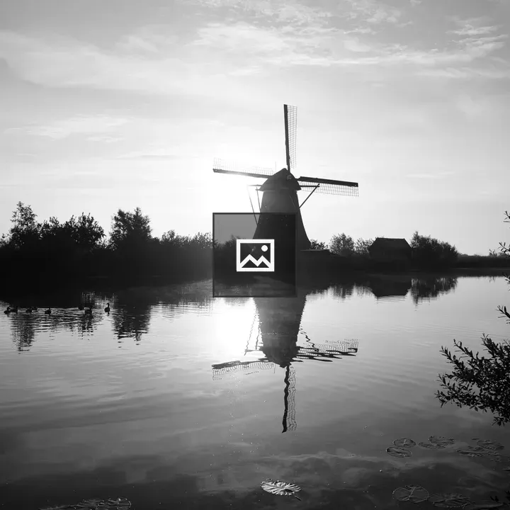 Canal and Windmill at Kinderdijk