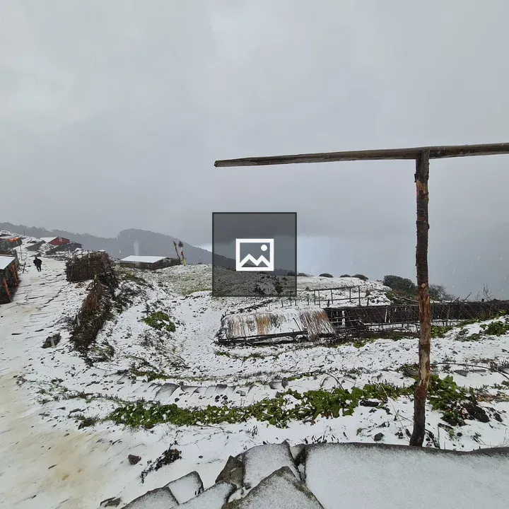 Snowy village landscape