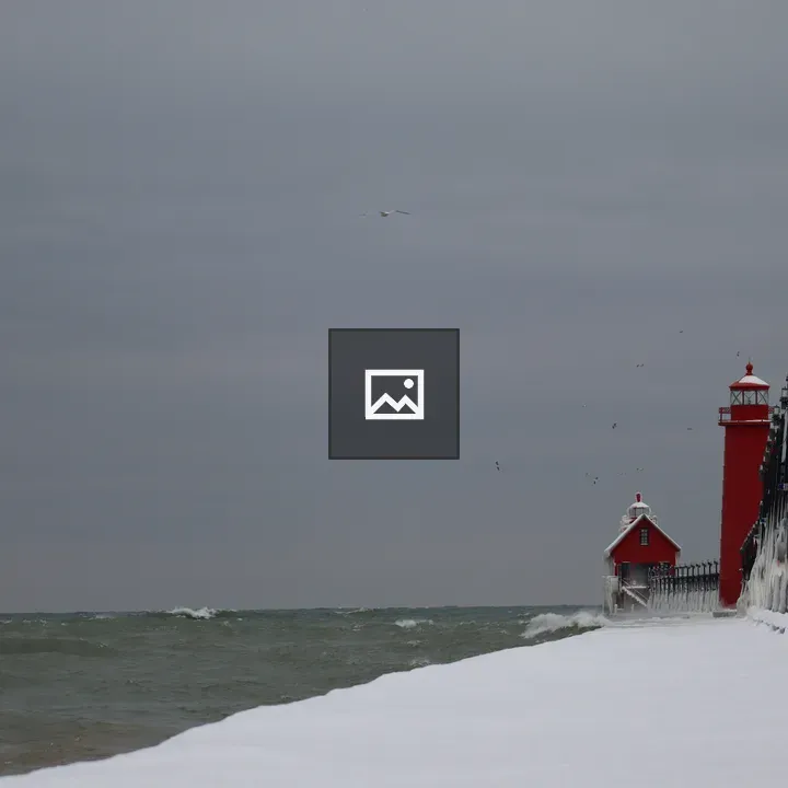 Snowy lighthouse tower in Grand Haven