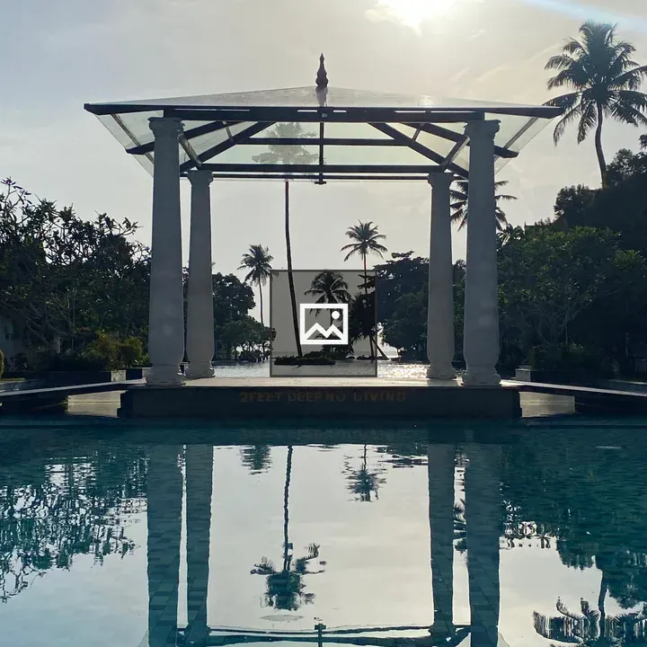Small building in pool scene