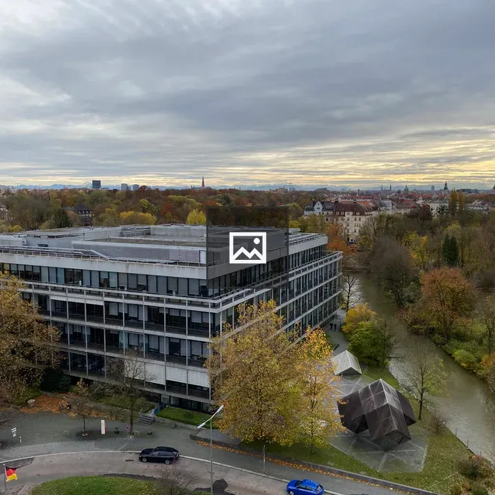 Modern building by river