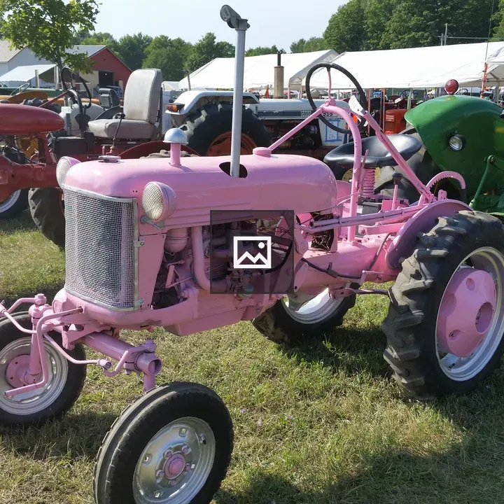 Pink tractor in grass