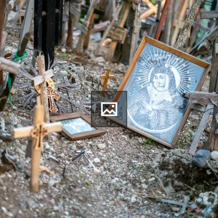 Framed Virgin Mary with Crosses