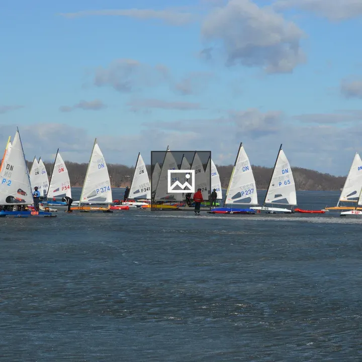Polish iceboats DN on frozen lake