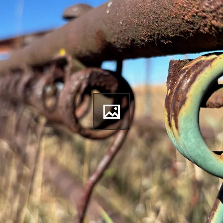 Rusty hay rake tines closeup