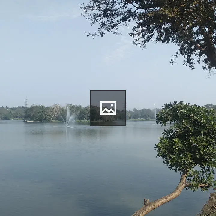 Lake with fountain and island
