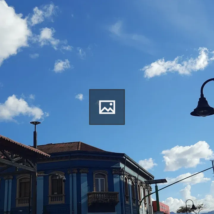 Blue building with ornate architecture