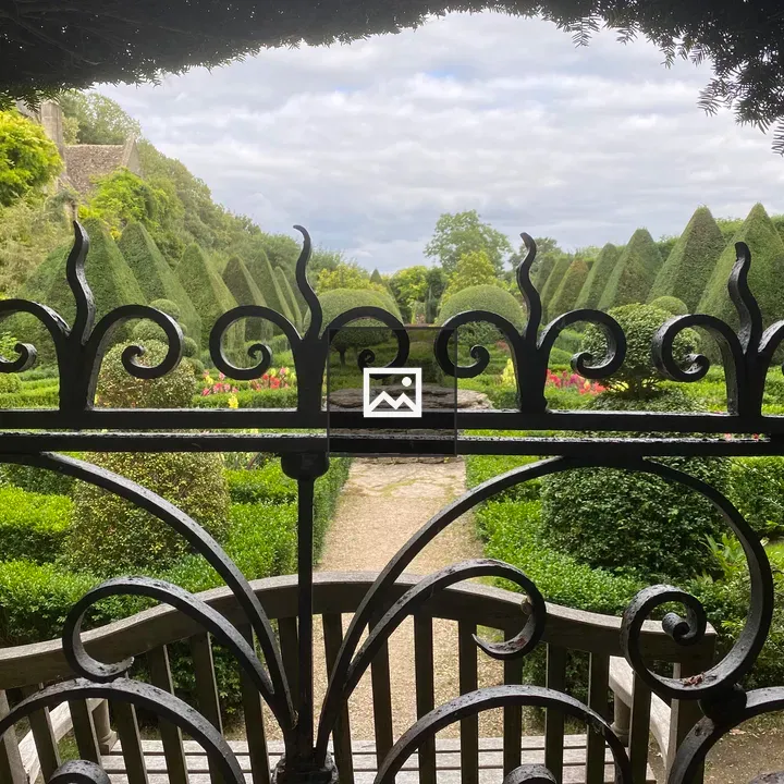 Wrought iron railing and garden
