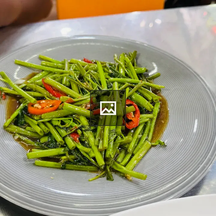 Stir-Fried Morning Glory on Plate