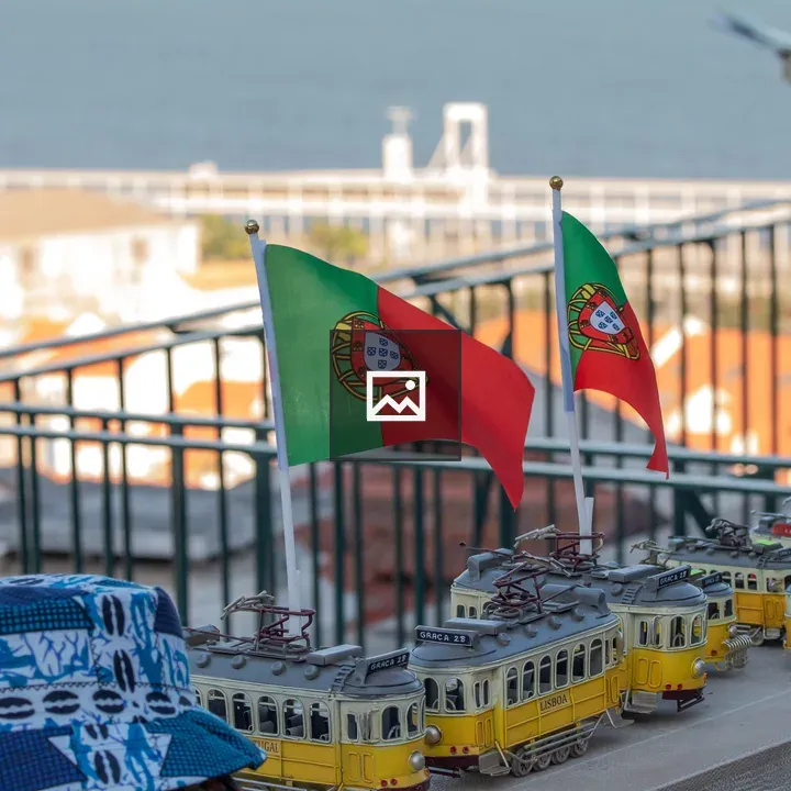 Lisbon tram miniature with flag