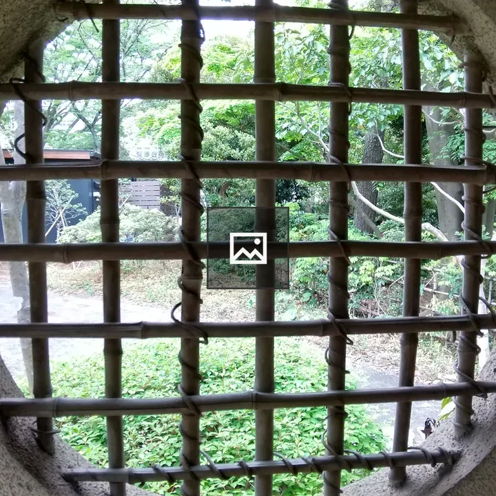 Round-window view of park