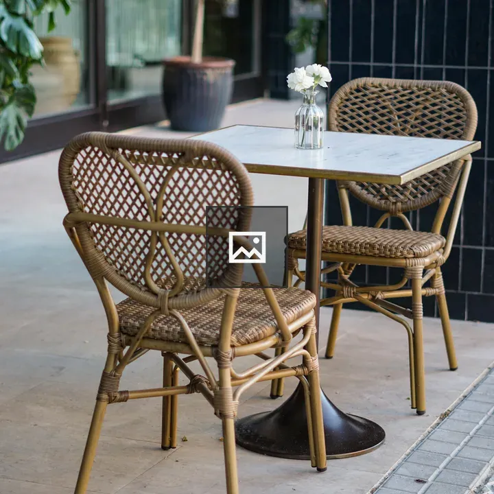 Outdoor café with wicker chairs