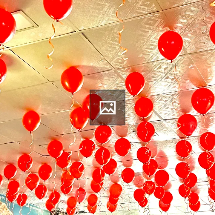 Red Balloons with Gold Ribbons