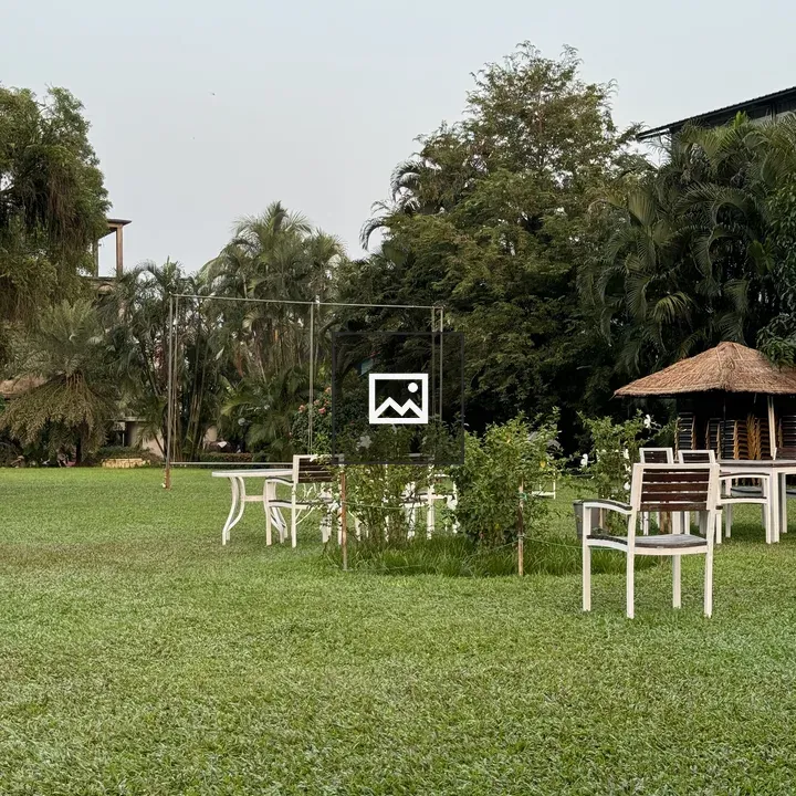 Green Grass and White Garden Chairs