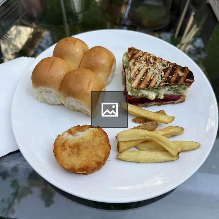 Dinner rolls with toasted sandwich on plate