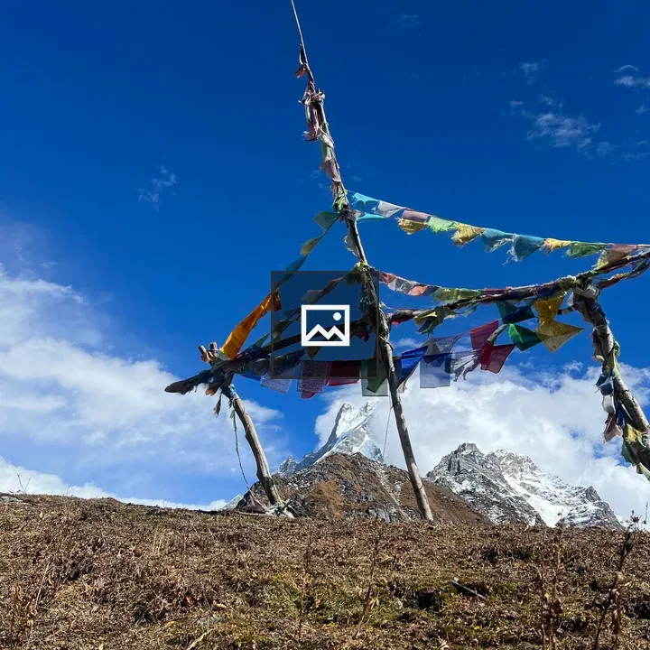 Prayer flag structure on hill