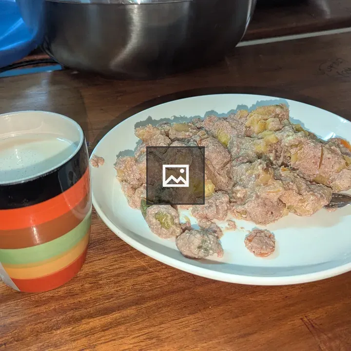 Breakfast dish with matooke and peanut sauce
