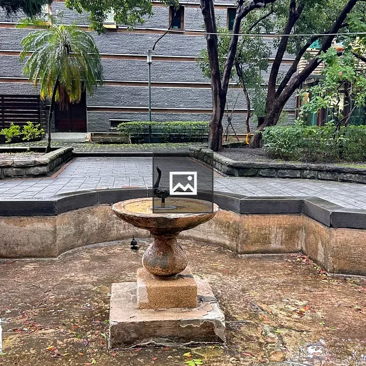 Stone fountain in courtyard