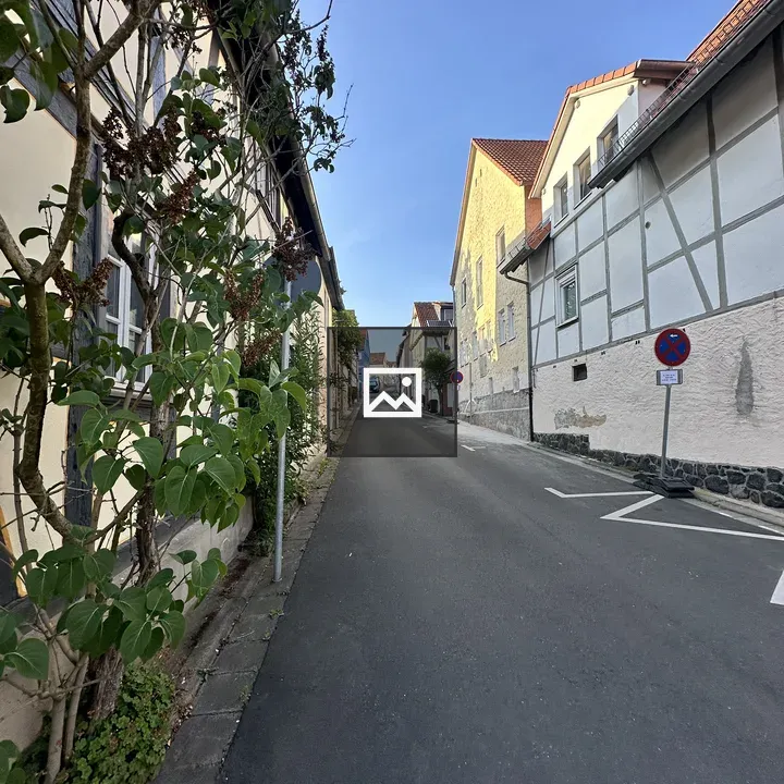 Narrow street with half-timbered houses