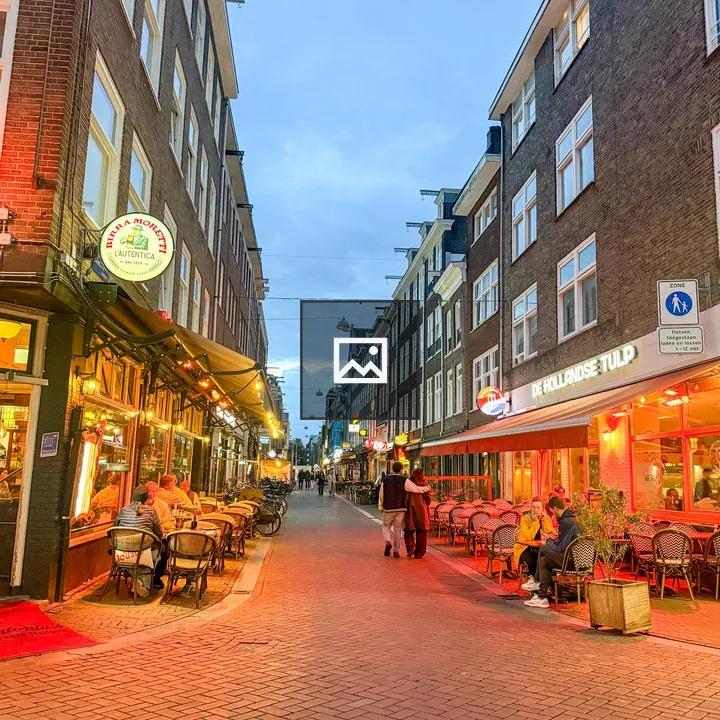 European street in Amsterdam at dusk