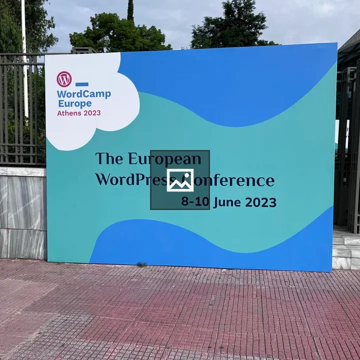 Entrance sign at WordCamp Europe Athens