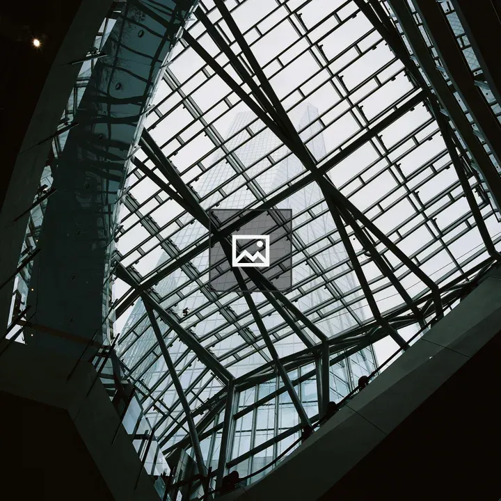 Foggy skylight view of skyscraper