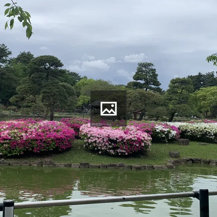 Artificial island with flowers in pond