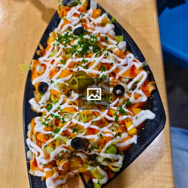 Loaded Fries on Black Platter